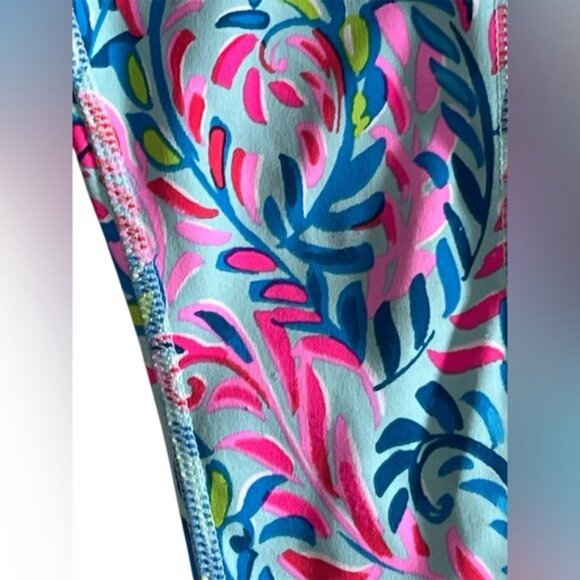 Lilly Pulitzer Luxletic Mini Weekend Leggings XS Girls Surf Blue Flim Flamin Pri - Picture 5 of 5